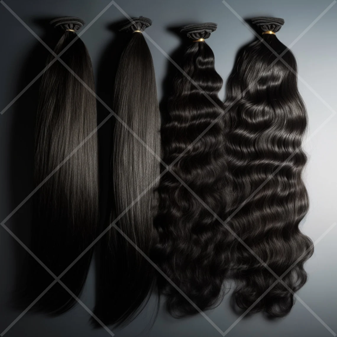 Hair bundle set with smooth dark strands.